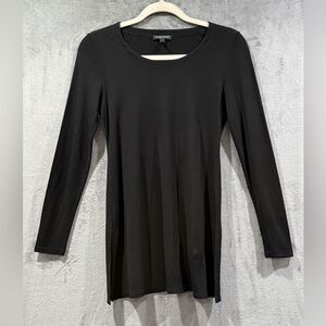 Eileen Fisher 100% Silk Black Scoop Neck Long Sleeve Tunic Top Size PP